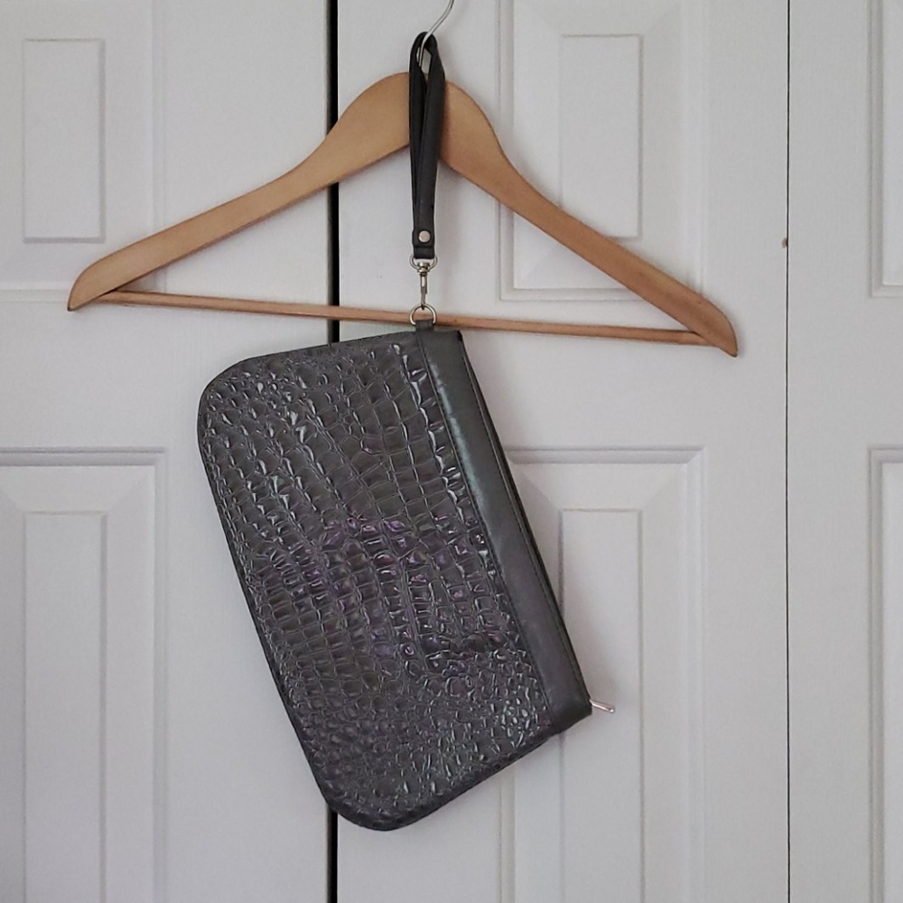 Grey Faux Snake Animal Skin Clutch